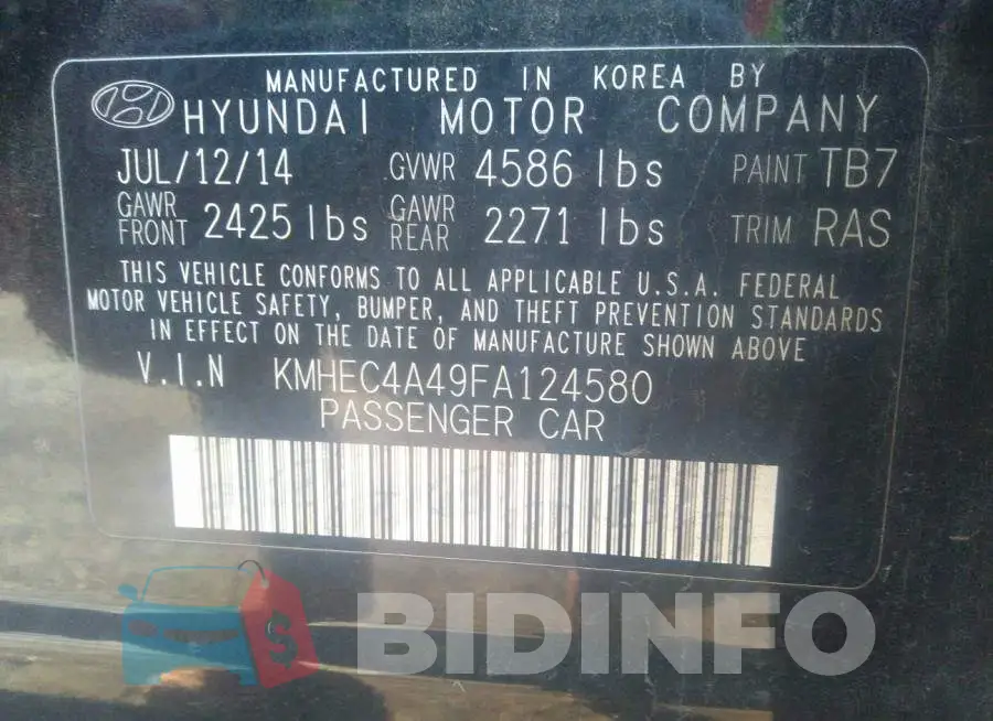 KMHEC4A49FA124580 Photo# 9