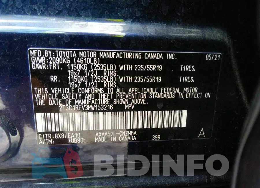 2T3C1RFV3MW153216 Photo# 9