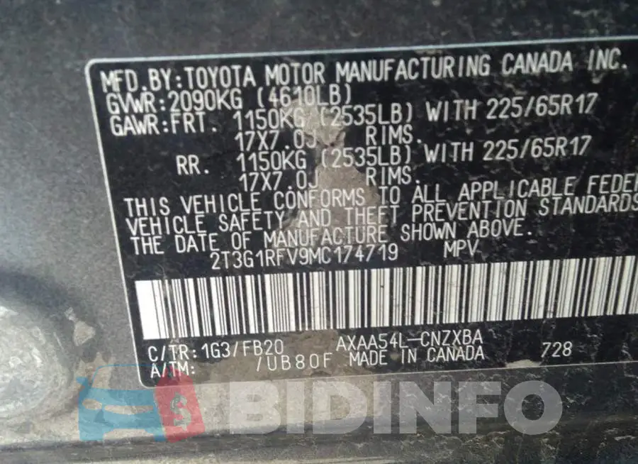 2T3G1RFV9MC174719 Photo# 9