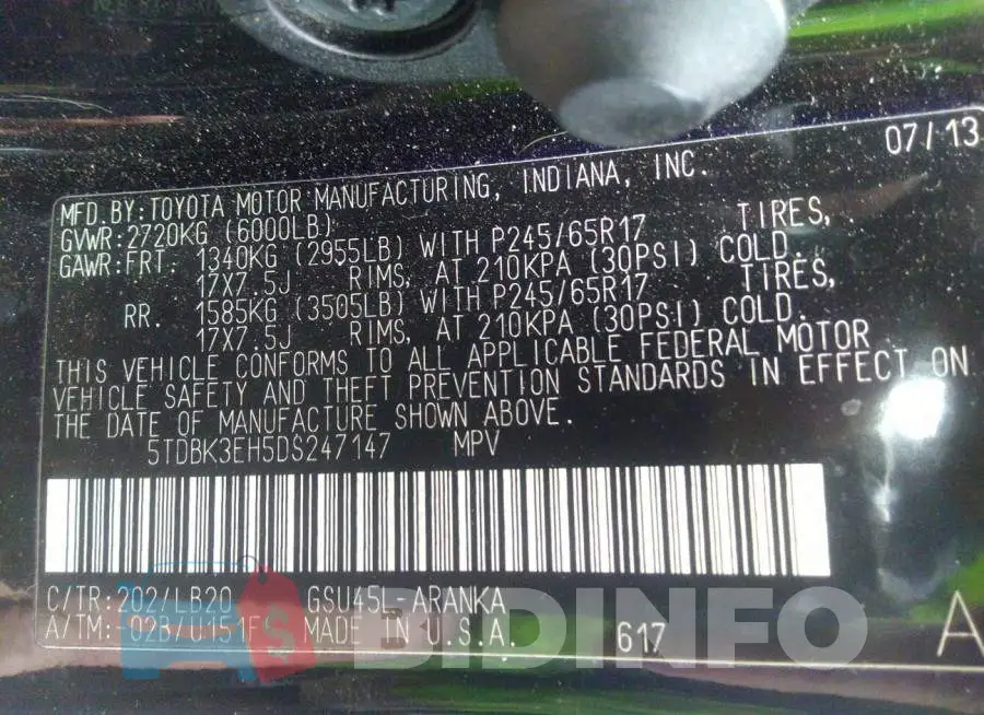 5TDBK3EH5DS247147 Photo# 9