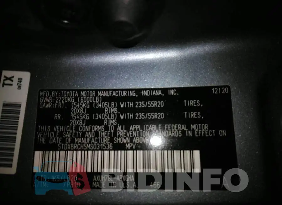 5TDXBRCH5MS031536 Photo# 9