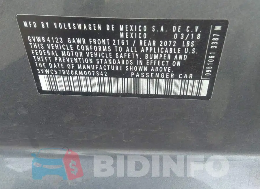 3VWC57BU0KM007342 Photo# 9