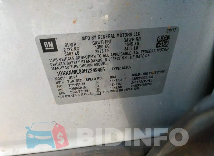 1GKKNMLS0HZ249456 Photo# 9