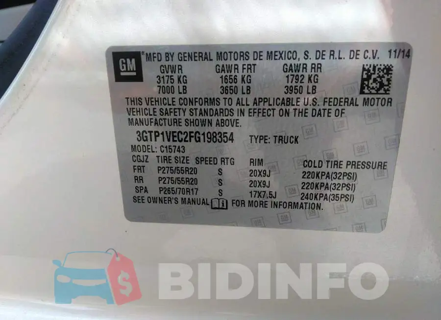 3GTP1VEC2FG198354 Photo# 9