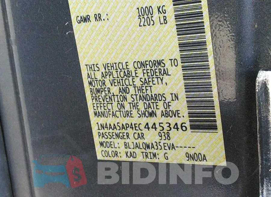 1N4AA5AP4EC445346 Photo# 9