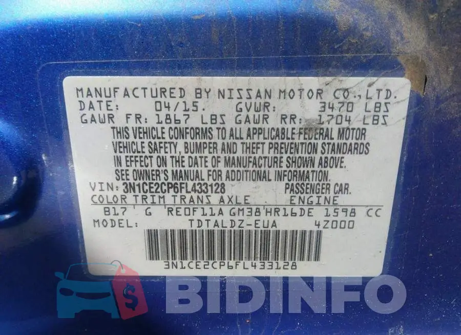 3N1CE2CP6FL433128 Photo# 9
