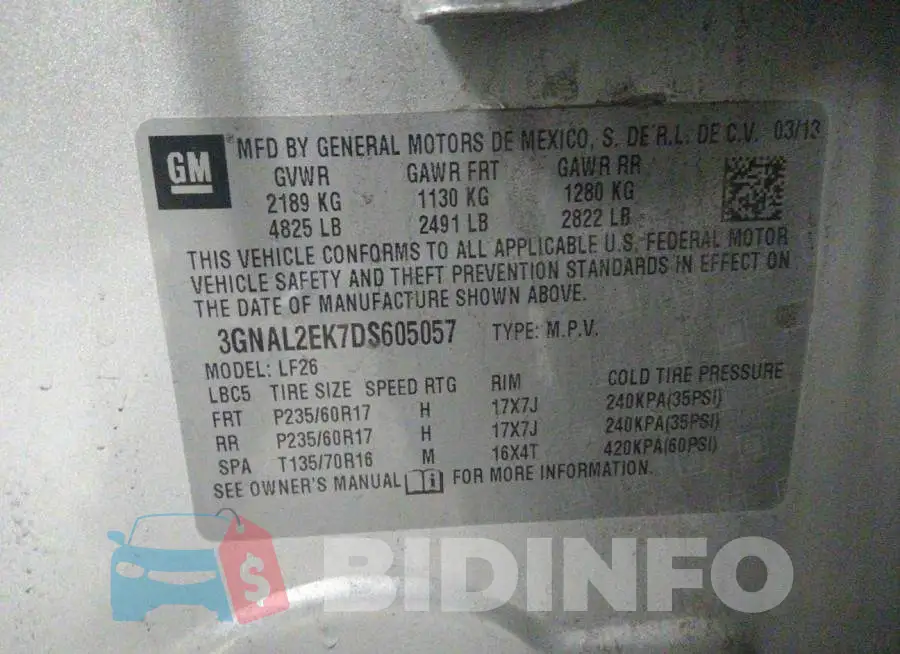 3GNAL2EK7DS605057 Photo# 9