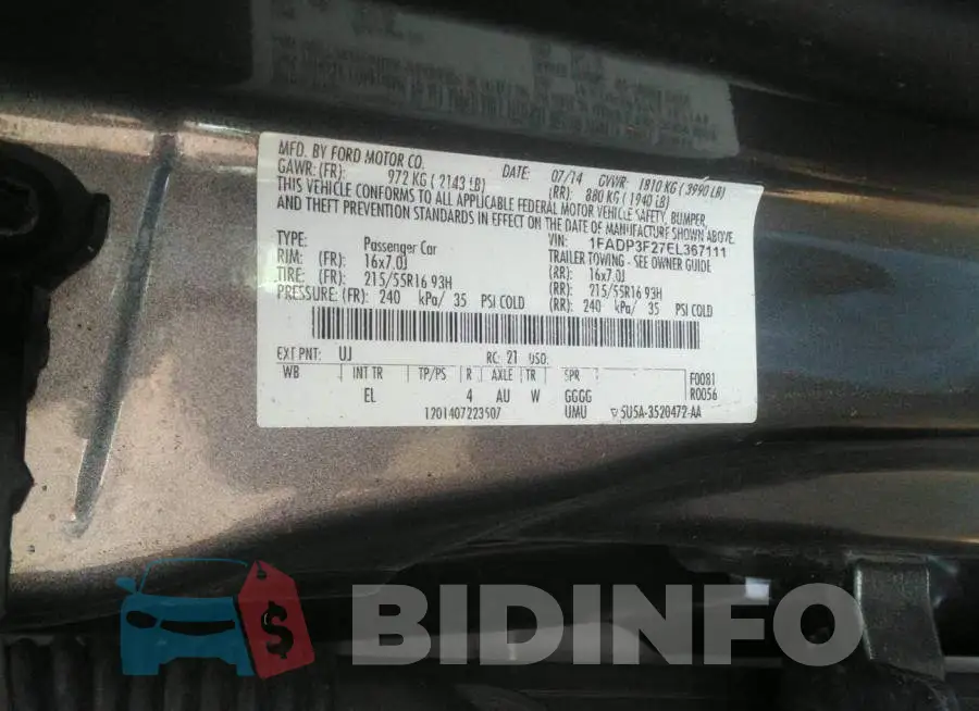 1FADP3F27EL367111 Photo# 9