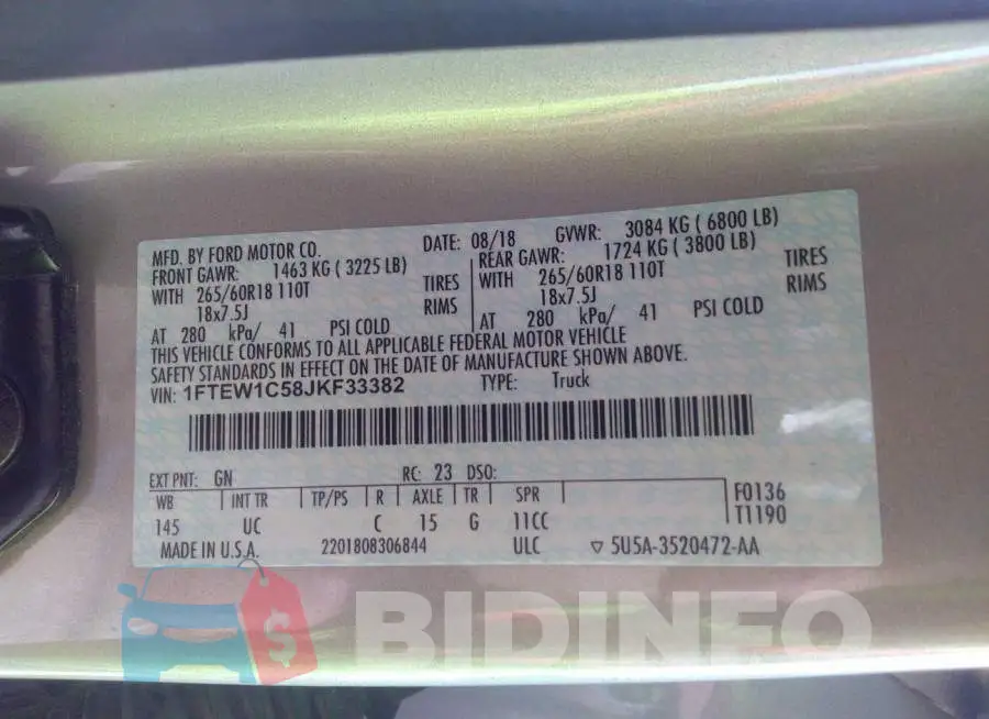 1FTEW1C58JKF33382 Photo# 9