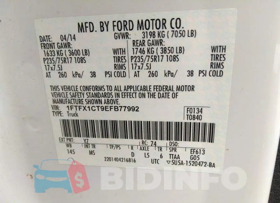 1FTFX1CT9EFB77992 Photo# 9