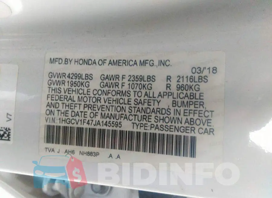 1HGCV1F47JA145595 Photo# 9