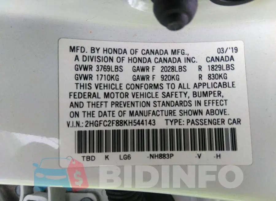 2HGFC2F88KH544143 Photo# 9