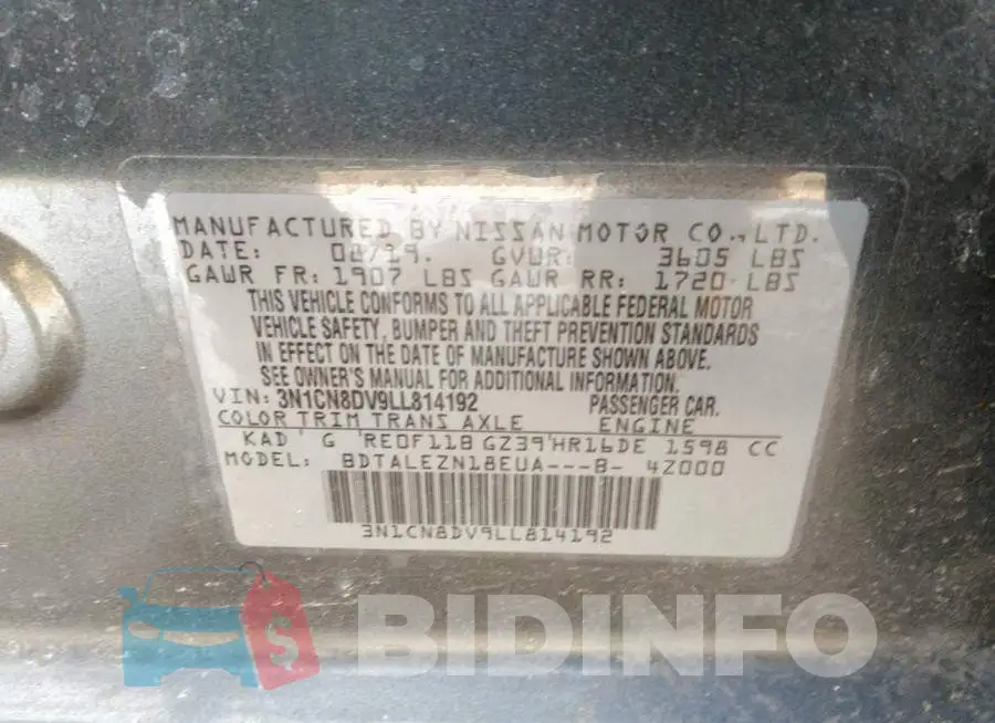 3N1CN8DV9LL814192 Photo# 9