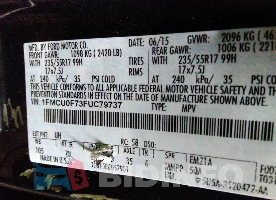 1FMCU0F73FUC79737 Photo# 9