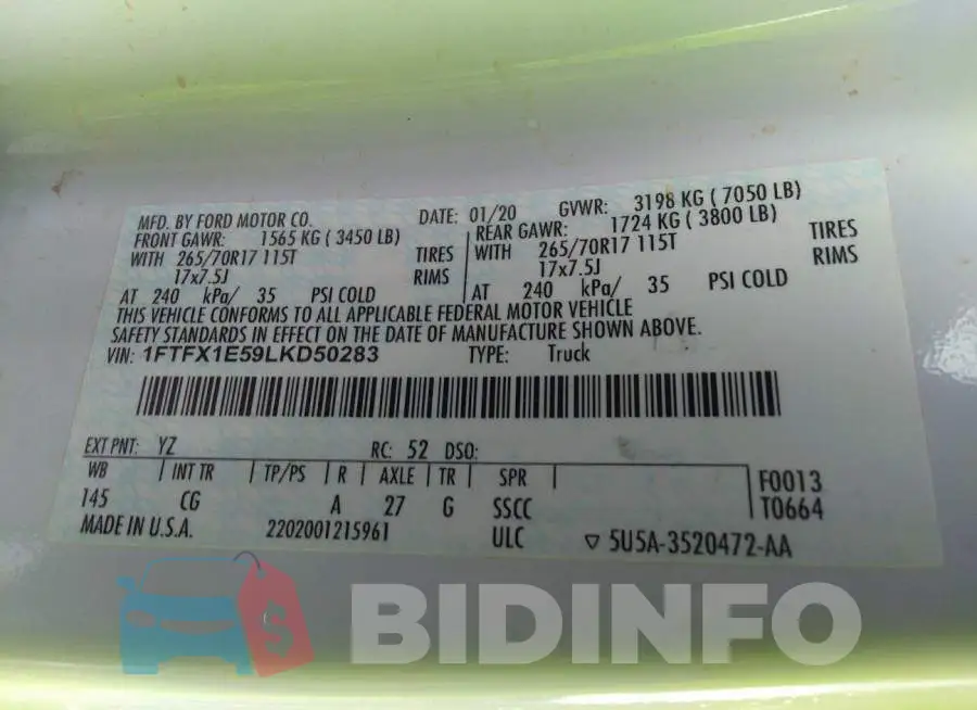 1FTFX1E59LKD50283 Photo# 9