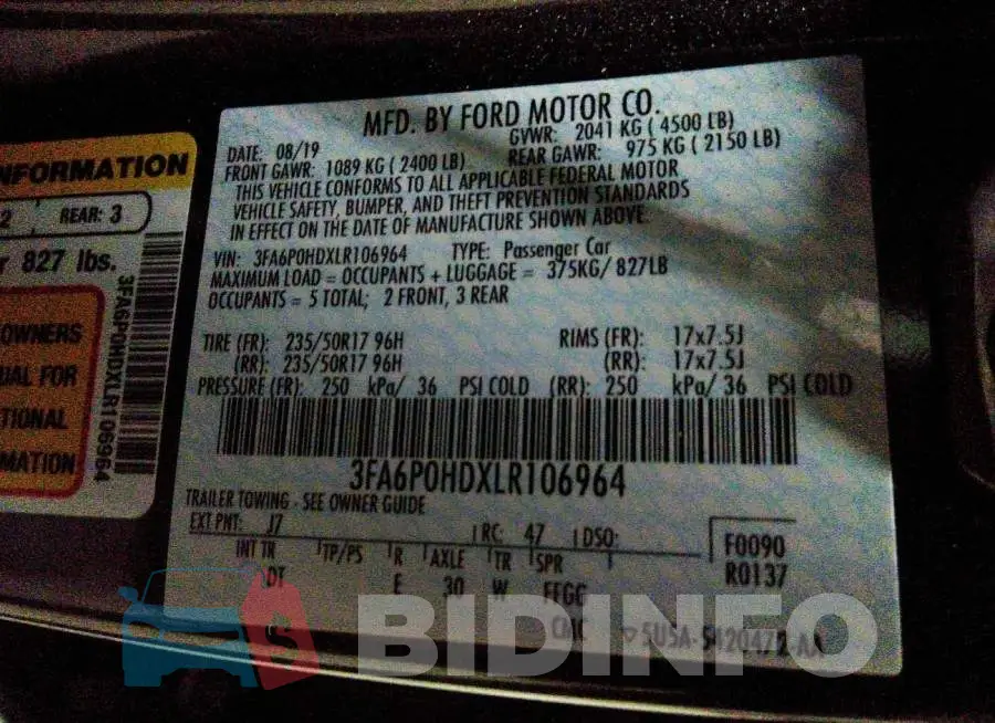 3FA6P0HDXLR106964 Photo# 9