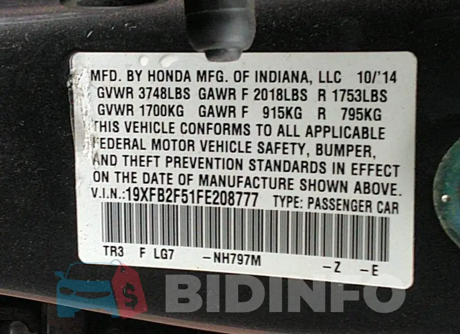 19XFB2F51FE208777 Photo# 9