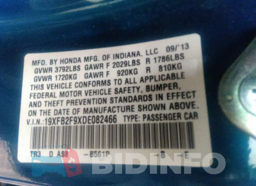 19XFB2F9XDE082466 Photo# 9