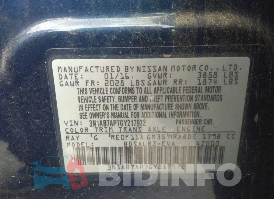 3N1AB7AP7GY217972 Photo# 9