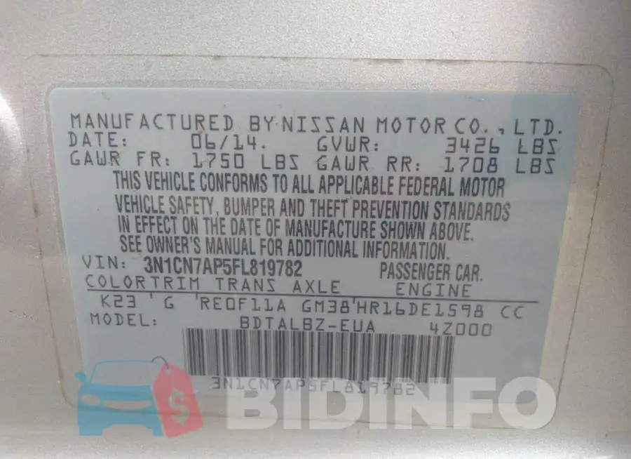 3N1CN7AP5FL819782 Photo# 9