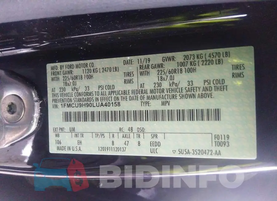 1FMCU9H90LUA40158 Photo# 9