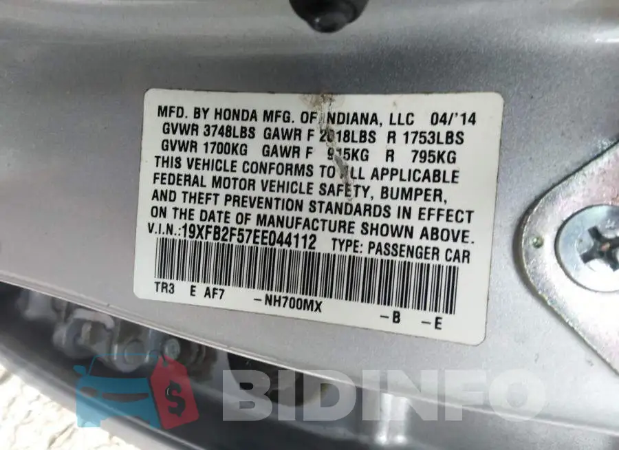 19XFB2F57EE044112 Photo# 9