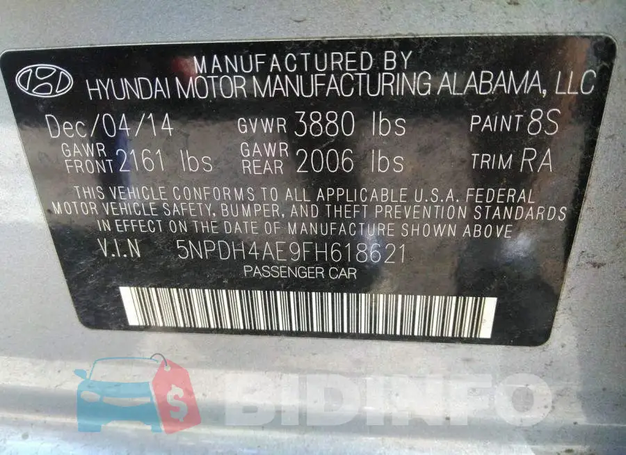 5NPDH4AE9FH618621 Photo# 9