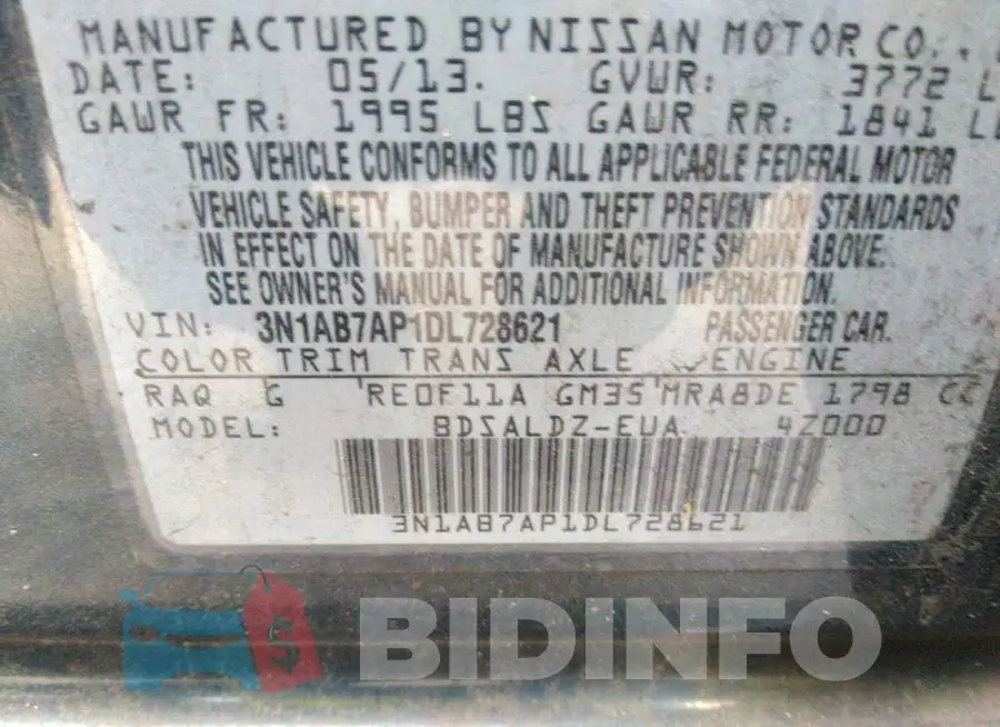 3N1AB7AP1DL728621 Photo# 9