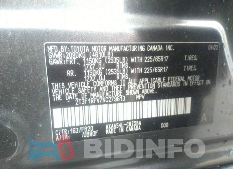 2T3F1RFV7NC279613 Photo# 9