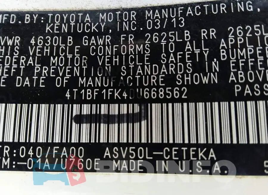 4T1BF1FK4DU668562 Photo# 9