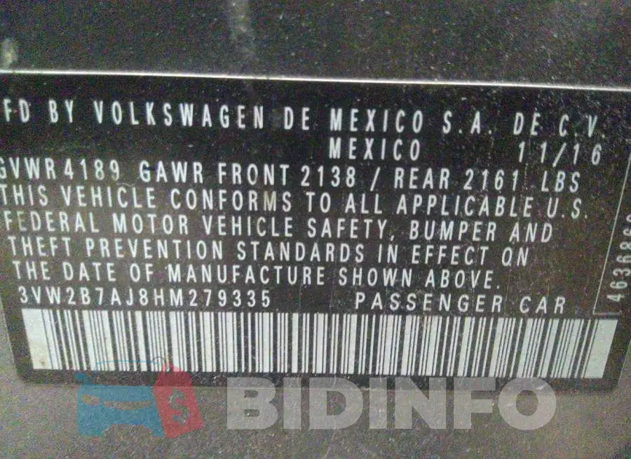 3VW2B7AJ8HM279335 Photo# 9