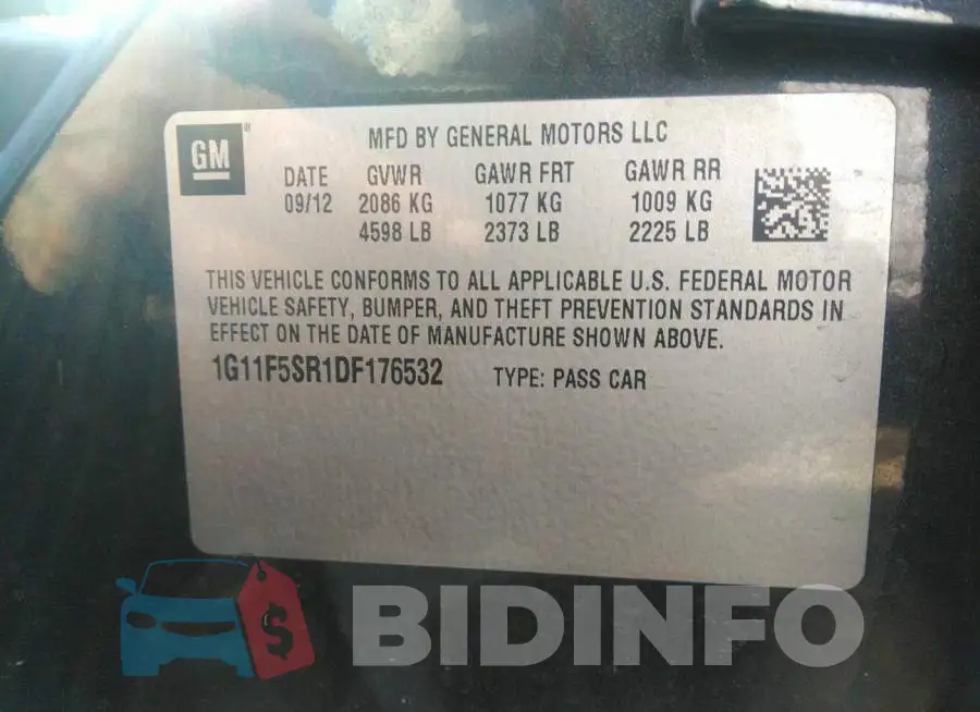 1G11F5SR1DF176532 Photo# 9