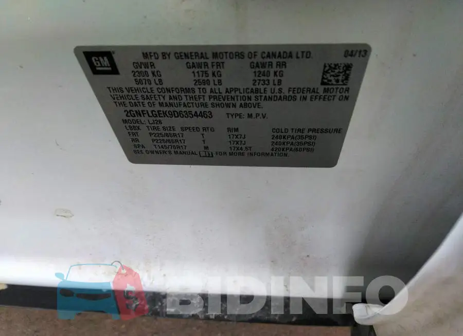 2GNFLGEK9D6354463 Photo# 9