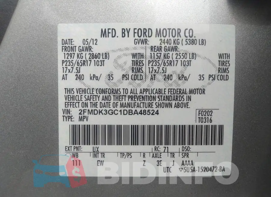 2FMDK3GC1DBA48524 Photo# 9