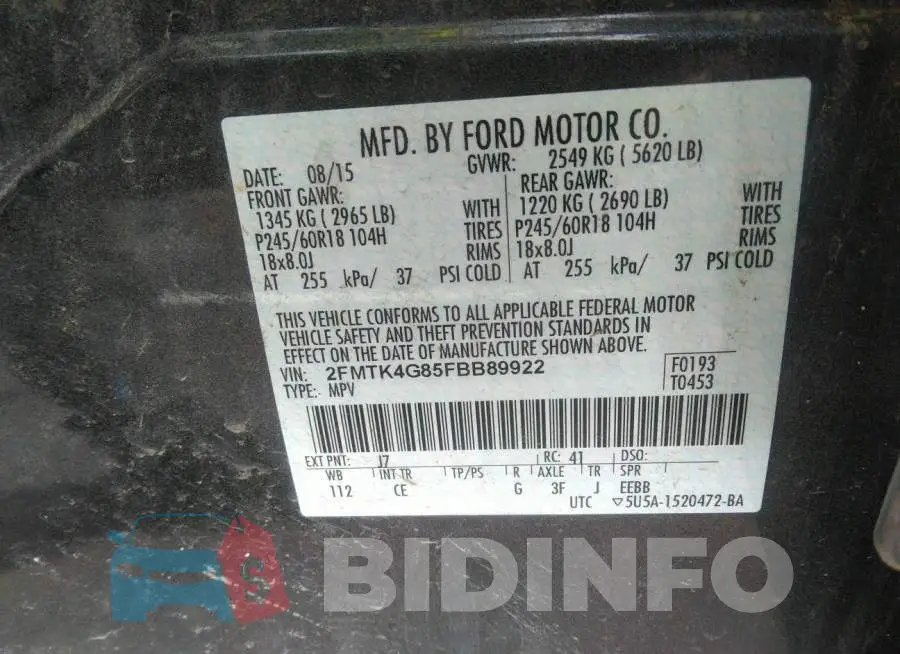 2FMTK4G85FBB89922 Photo# 9