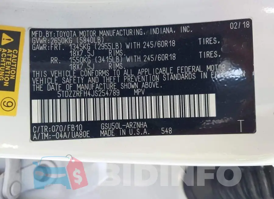 5TDZZRFH4JS254789 Photo# 9