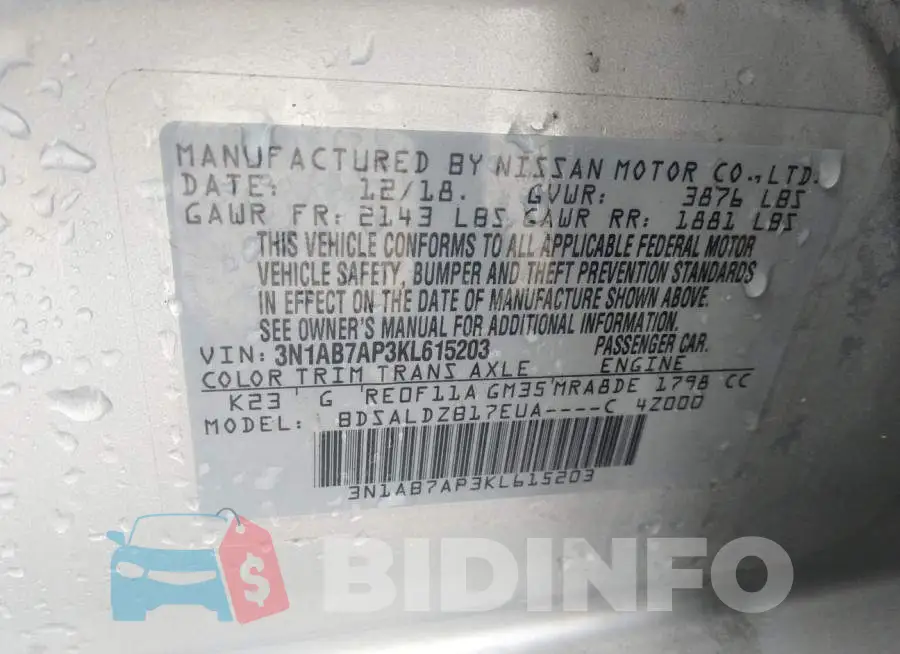 3N1AB7AP3KL615203 Photo# 9