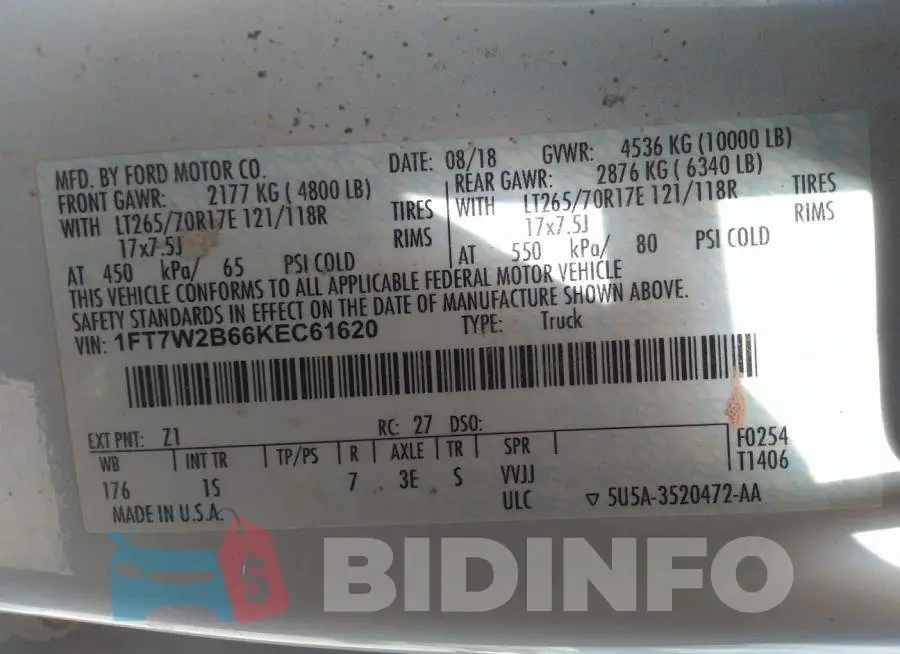 1FT7W2B66KEC61620 Photo# 9