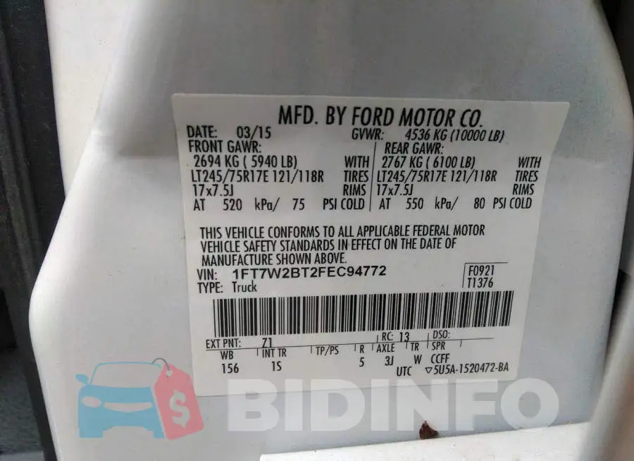 1FT7W2BT2FEC94772 Photo# 9