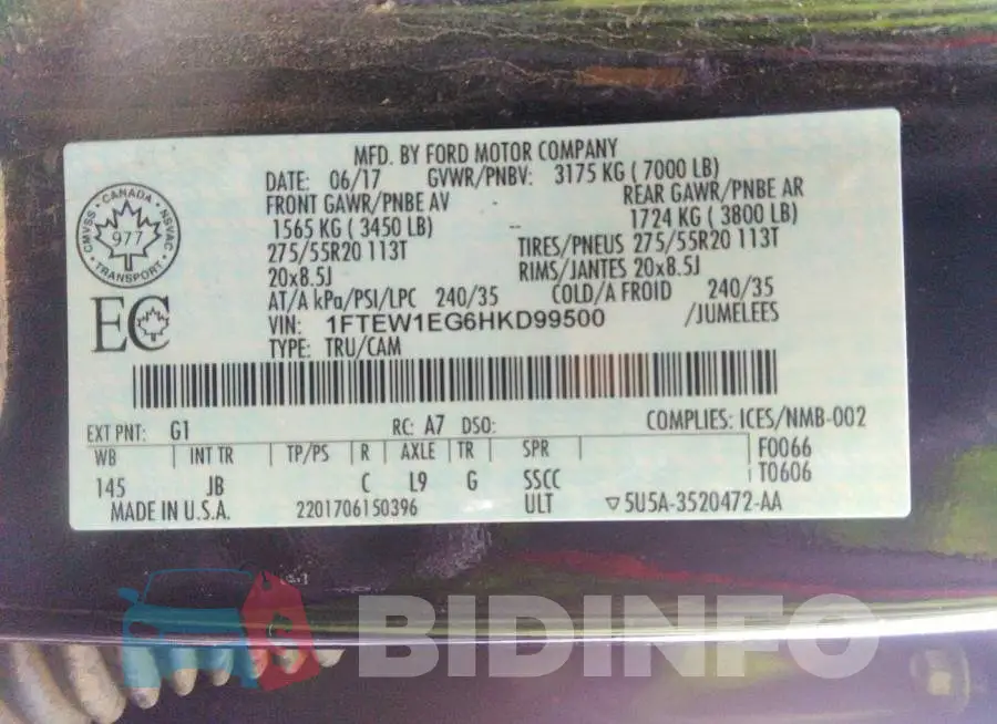 1FTEW1EG6HKD99500 Photo# 9