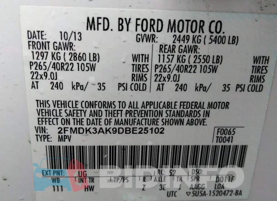 2FMDK3AK9DBE25102 Photo# 9