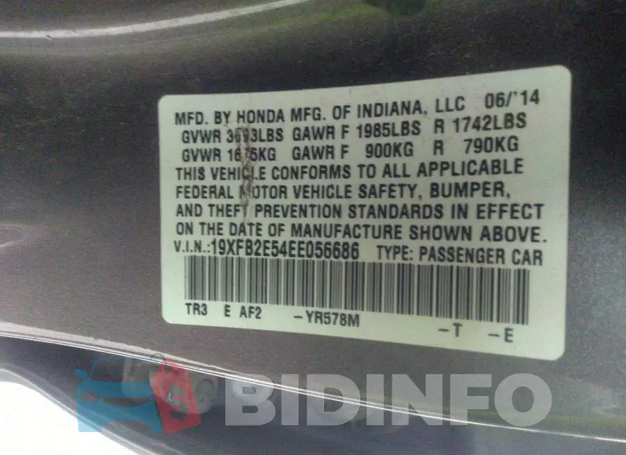 19XFB2E54EE056686 Photo# 9
