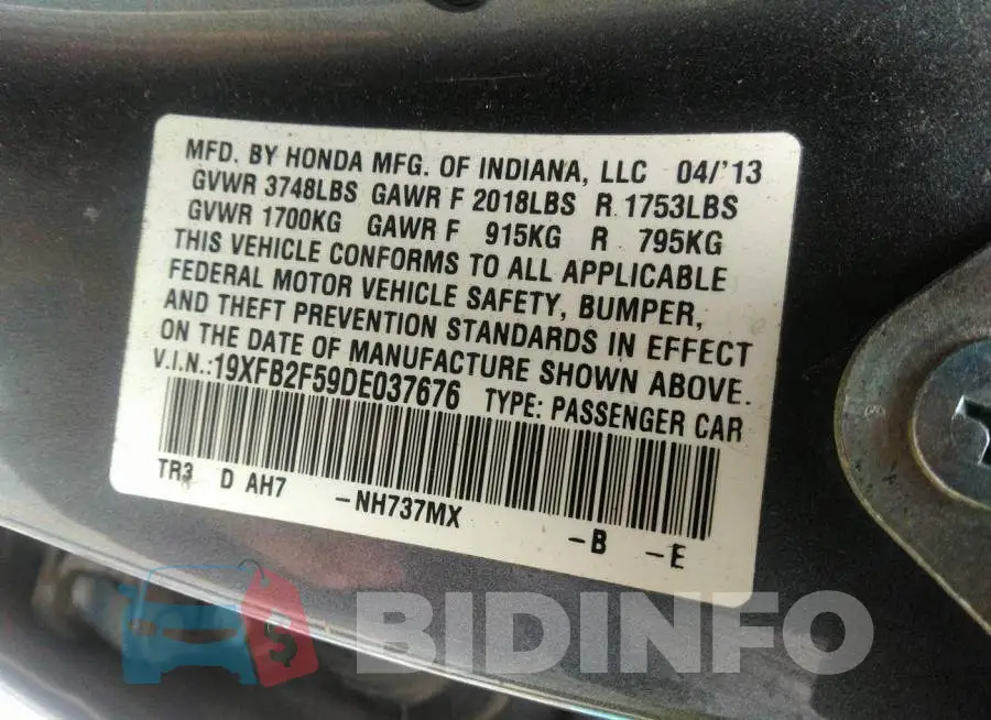 19XFB2F59DE037676 Photo# 9
