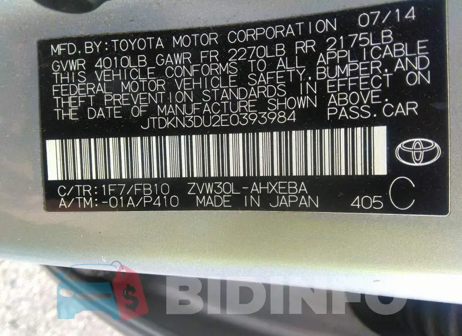 JTDKN3DU2E0393984 Photo# 9