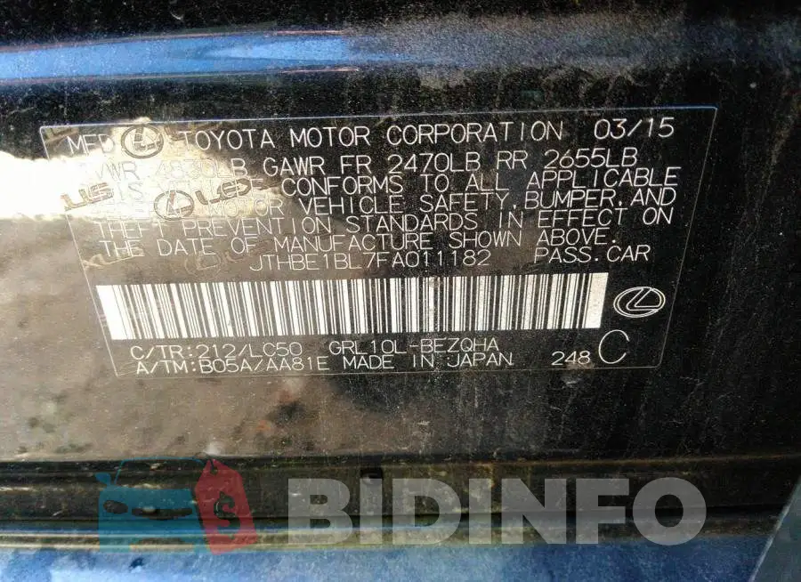 JTHBE1BL7FA011182 Photo# 9