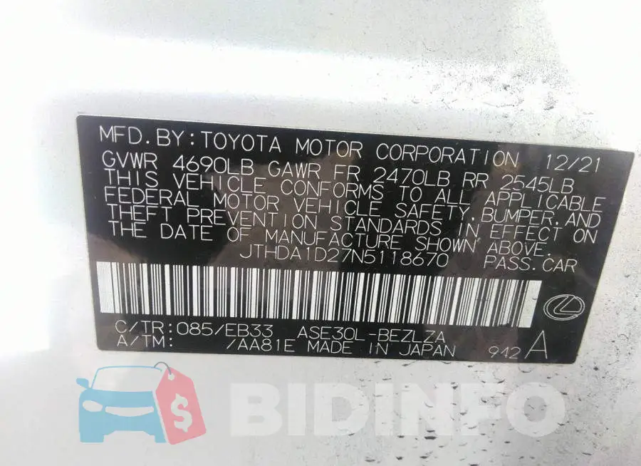 JTHDA1D27N5118670 Photo# 9