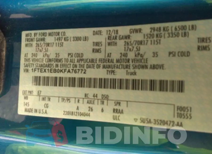 1FTEX1EB0KFA76772 Photo# 9