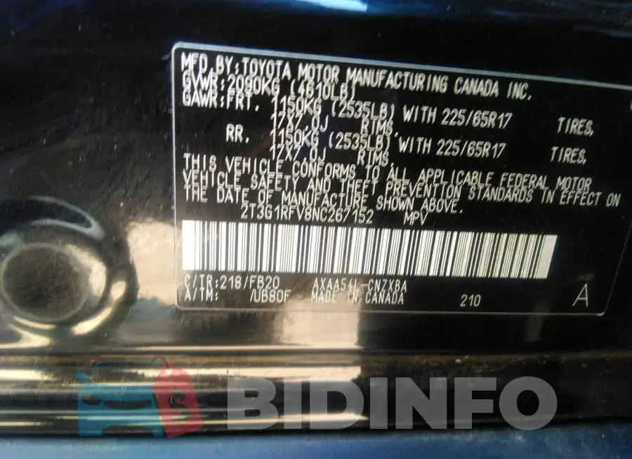 2T3G1RFV8NC267152 Photo# 9