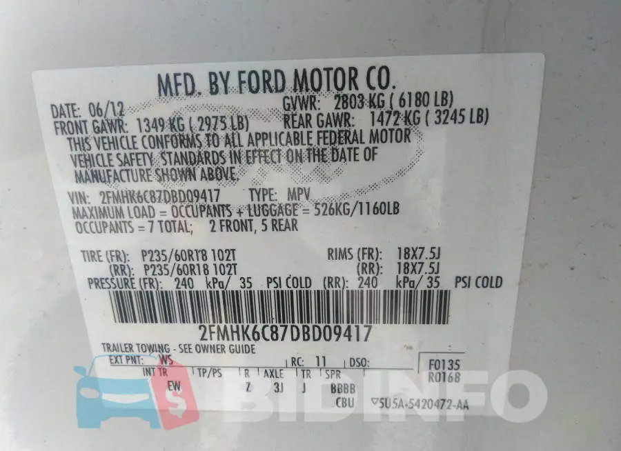2FMHK6C87DBD09417 Photo# 9