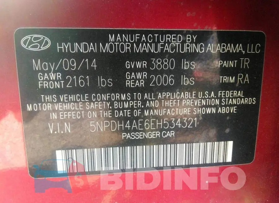 5NPDH4AE6EH534321 Photo# 9